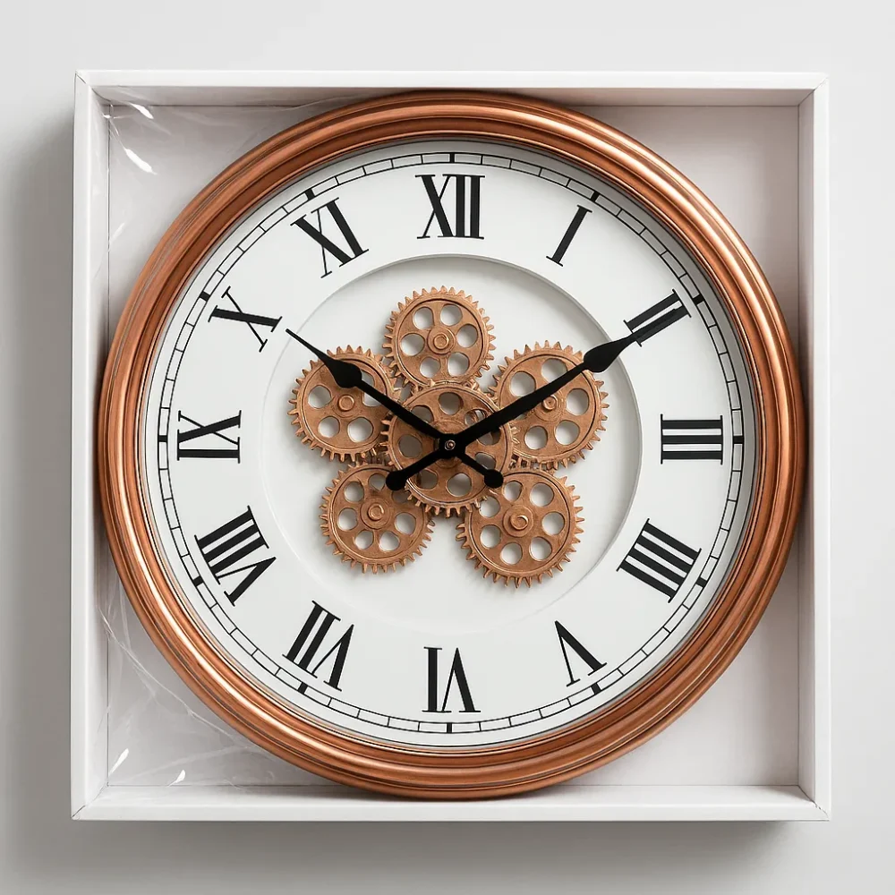 Vintage GearWall Clock – Copper Frame with Roman Numerals