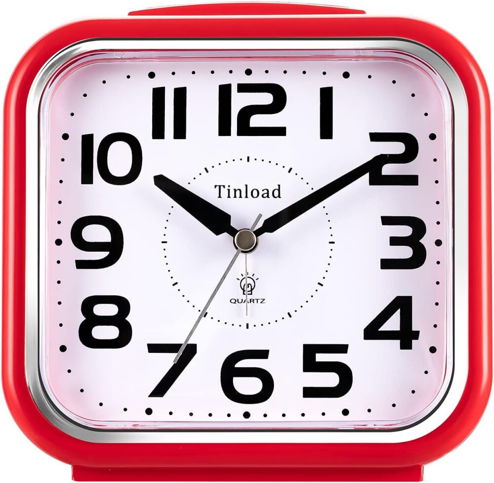 Square Analog Desk Clock – Red & White Frame (2:00 Display)